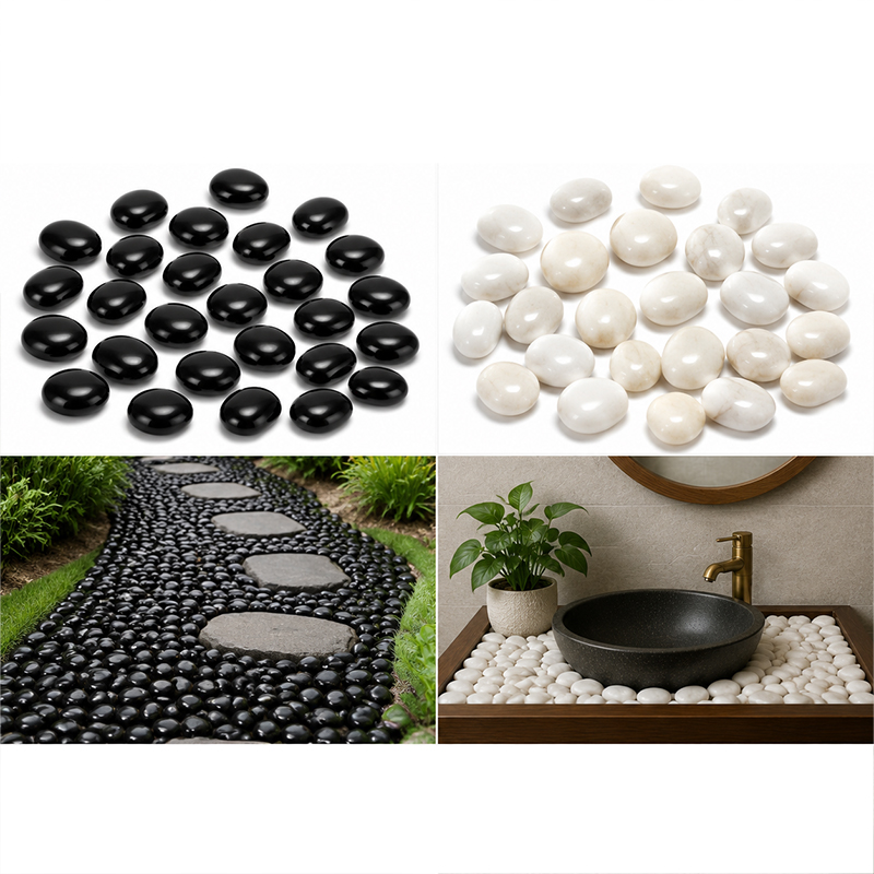 Fish Aquarium Home - Бело-черные полированные речные камни 200-400 г,